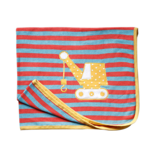 Unisex  Embroidered 100%Organic Cotton Crane stripes warm Baby Blanket-Orange andBlue - Image 2