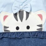 Girls Embroidered Printed 100% Organic Cotton Sleeveless denim Romper - Blue - Image 2