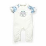 Boys Embroidered 100% Organic Cotton Half Sleeves Sleepsuit with Elephant print-White