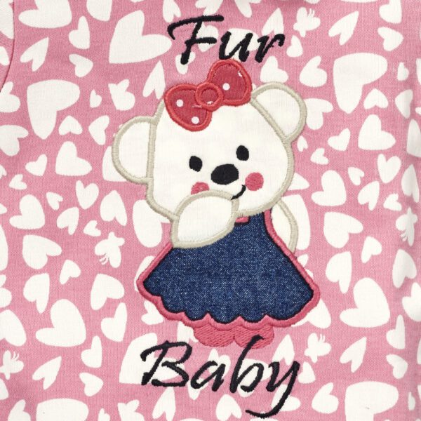 Girls Graphic Printed 100%Organic Cotton Frill Neck Bodysuit with little hearts print-Pink - Image 2