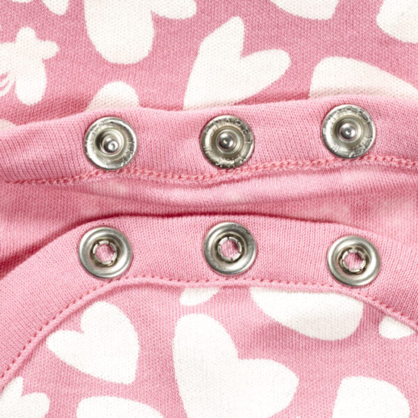 Girls Graphic Printed 100%Organic Cotton Frill Neck Bodysuit with little hearts print-Pink - Image 4