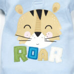 Unisex Printed 100%Organic Cotton Boys Half Sleeves Collar neck Bodysuit with tiger print- Blue - Image 2