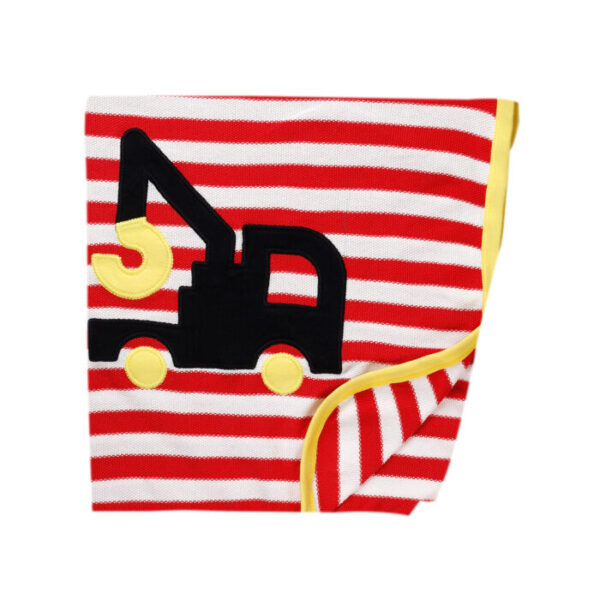 Unisex Graphics 100%Organic Cotton Baby warm Blanket with Black crane- Red-white stripes - Image 2