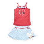 Girls Embroidered Printed 100% Organic Cotton Camisole and polka doted Skirt Set-Pink/blue
