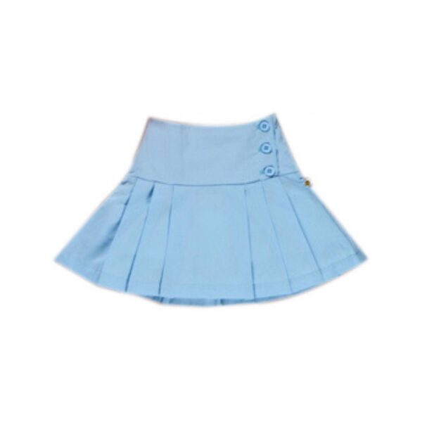 Girls Embroidered Printed 100% Organic Cotton Sleeveless Top and Pleated Skirt Set - Pink and Blue - Image 2
