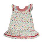 Girls Graphic Printed 100%Organic Cotton floral printed frock- white