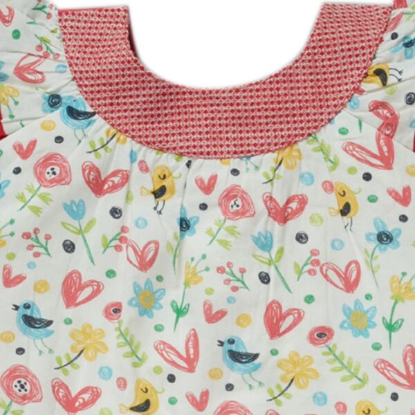 Girls Graphic Printed 100%Organic Cotton floral printed frock- white - Image 3