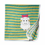 Unisex  Embroidered 100%Organic Cotton warm Baby Blanket with Sheep - Yellow and green