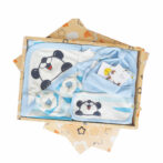 Unisex Printed 100%Organic Cotton Panda Newborn baby Gift Set Pack of 5-White and Blue - Image 2