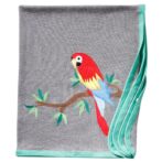 Unisex Embroidered 100%Organic Cotton Macaw Graphics warm Baby Blanket-Grey - Image 2