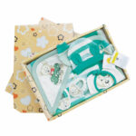 Unisex Printed 100%Organic Cotton Newborn baby Gift Set with Teddy graphics Pack of 5-White and Green