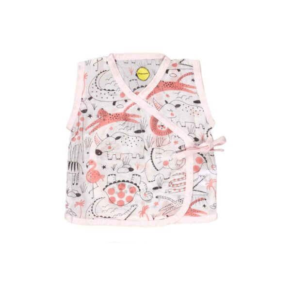 Unisex Printed 100%Organic Cotton New Born Essentials Zabla (????) Set with animal print Pack of 3-White - Image 4