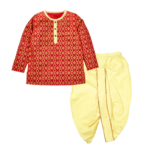 Girls Graphic Printed 100%Organic Cotton Festive Summer Kurta and Dhoti set with Glitter Print-Red and Yellow
