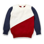 Unisex Printed 100%Organic Cotton Geometric pattern pull over sweater-Red and Navy