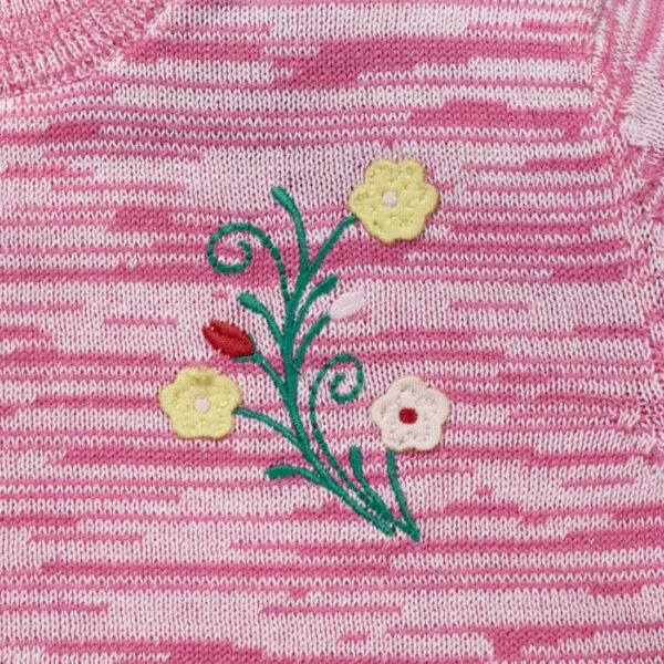 Girls Embroidered Printed 100% Organic Cotton Sweater with tiny flower emb- Pink - Image 2