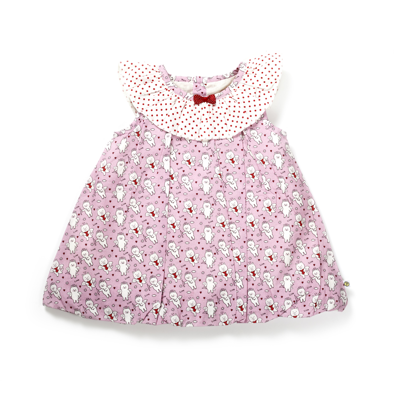 31_Aug_23_Pranava1351 Baby Girls 100% Organic Cotton Cute Angels Printed Balloon Frock with Frilled Neck - Pink - Image 1