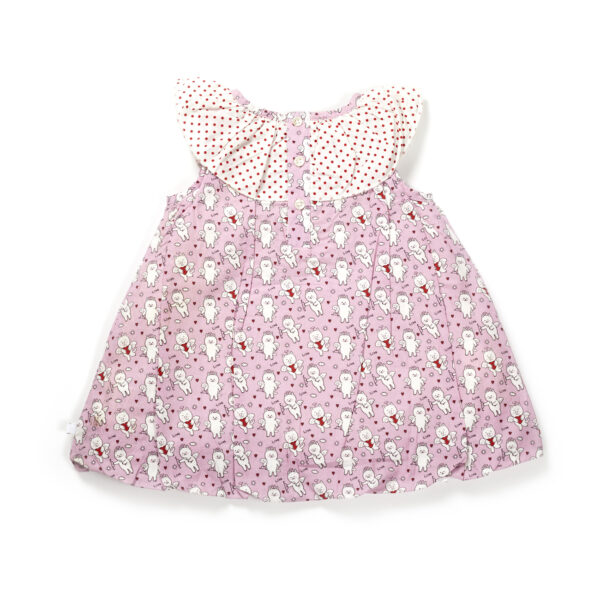 Baby Girls 100% Organic Cotton Cute Angels Printed Balloon Frock with Frilled Neck - Pink - Image 2