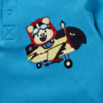 Boys Graphic Printed 100%Organic Cotton Hooded Jacket with stripes and plane emb-Blue - Image 2