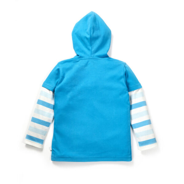 Boys Graphic Printed 100%Organic Cotton Hooded Jacket with stripes and plane emb-Blue - Image 3