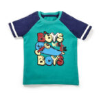 Boys Graphic Printed 100% Organic Cotton T-shirt with Text print-Mint Green