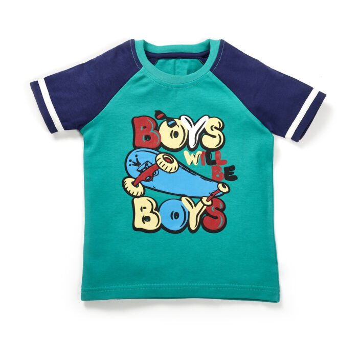 31_Aug_23_Pranava1376 Boys Graphic Printed 100% Organic Cotton T-shirt with Text print-Mint Green - Image 1