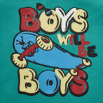 Boys Graphic Printed 100% Organic Cotton T-shirt with Text print-Mint Green - Image 2