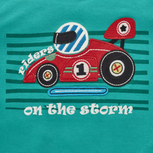 Boys Graphic Printed 100%Organic Cotton Racing Car graphics Tee-Green - Image 2