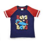 Boys Embroidered 100% Organic Cotton T-shirt with Text print - Navy