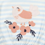 Girls Embroidered Printed 100% Organic Cotton stripes Sleeveless Top with floral bird graphic-Lt Blue - Image 2