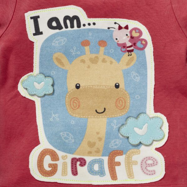 Girls Graphic Printed 100%Organic Cotton T-Shirt Combo Pack of 2 with cute bird and giraffe printed patch-Pink and Yellow - Image 7