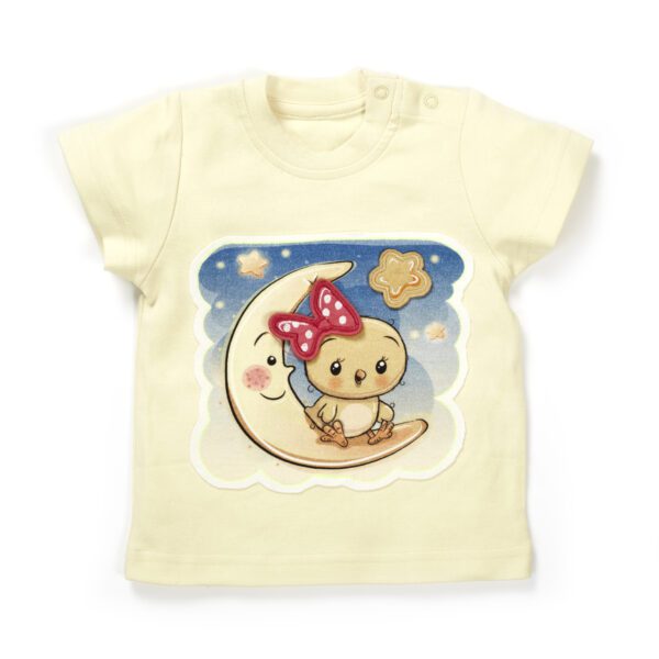 Girls Graphic Printed 100%Organic Cotton T-Shirt Combo Pack of 2 with cute bird and giraffe printed patch-Pink and Yellow - Image 2