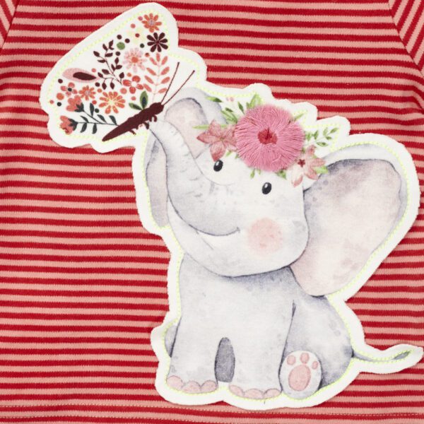 Girls Graphic Printed 100% Organic Cotton T-Shirt Combo Pack of 2 with cute Elephant & Giraffe printed patch- Red & Purple - Image 3