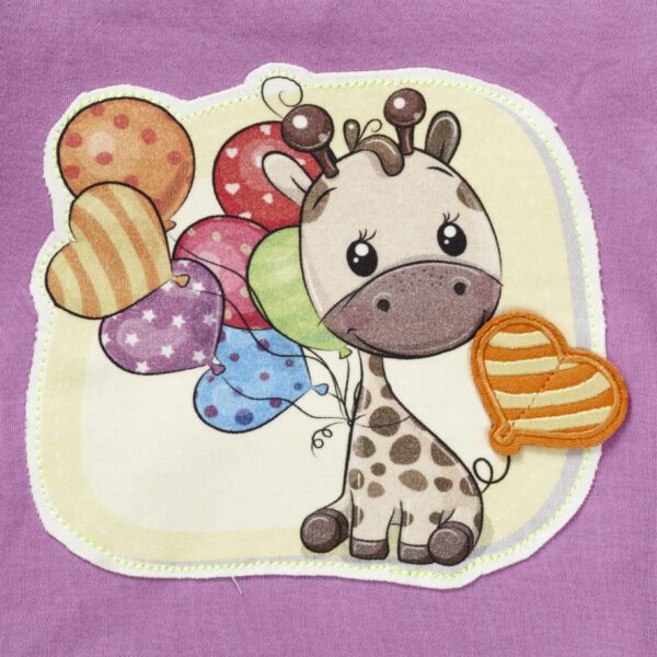 Girls Graphic Printed 100% Organic Cotton T-Shirt Combo Pack of 2 with cute Elephant & Giraffe printed patch- Red & Purple - Image 7