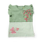 Girls Embroidered Printed 100% Organic Cotton Double layer style  floral Top-Green