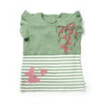 Girls Embroidered Printed 100% Organic Cotton Double layer style  floral Top-Green