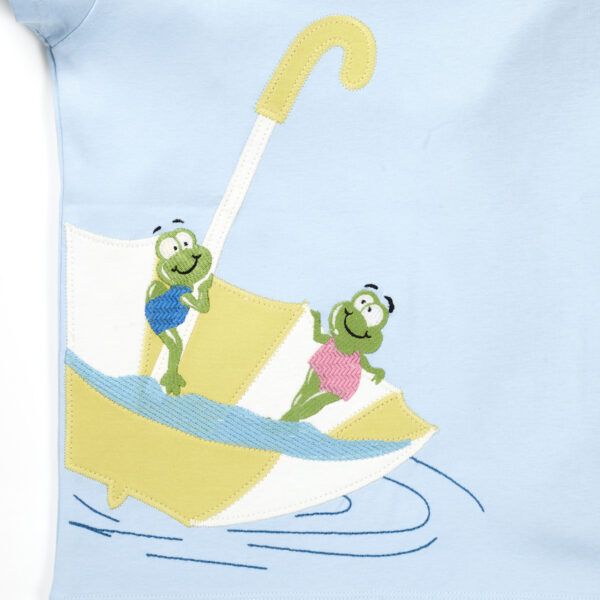 Girls Graphic 100%Organic Cotton cold shoulder Top With Umbrella Graphics-Blue - Image 2