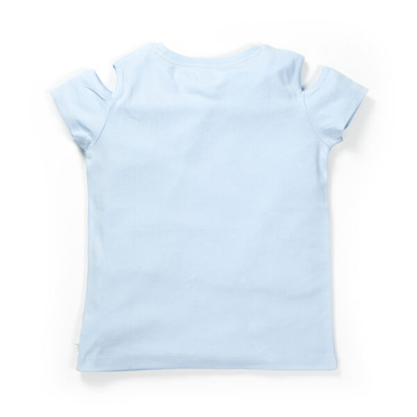 Girls Graphic 100%Organic Cotton cold shoulder Top With Umbrella Graphics-Blue - Image 3