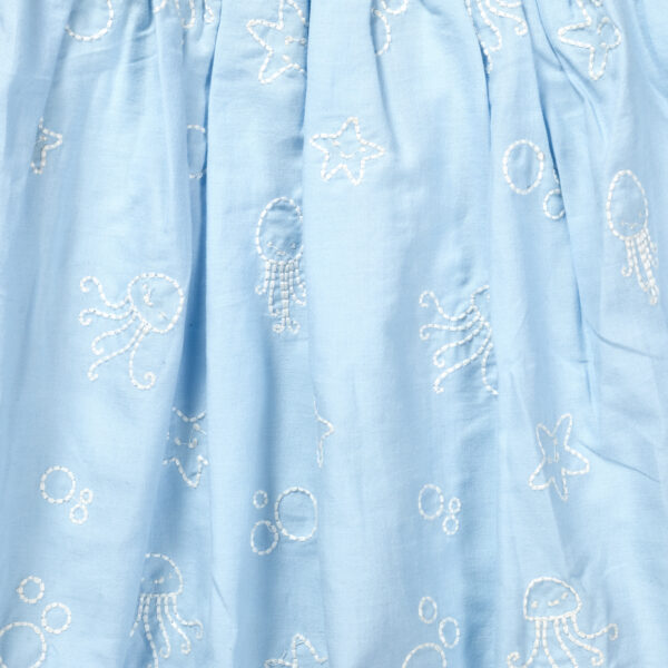 Girls Embroidered 100%Organic Cotton Sea embroiderd Girls Frock- Blue - Image 3