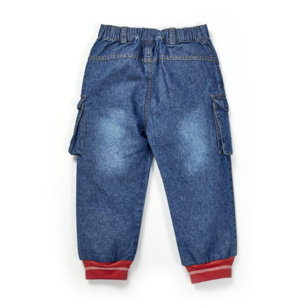 Boys Embroidered 100% Organic Cotton Denim Pant with Cargo Pocket-Blue - Image 3