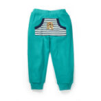 Boys Embroidered 100% Organic Cotton Long Pants with stripe Pocket-Navy