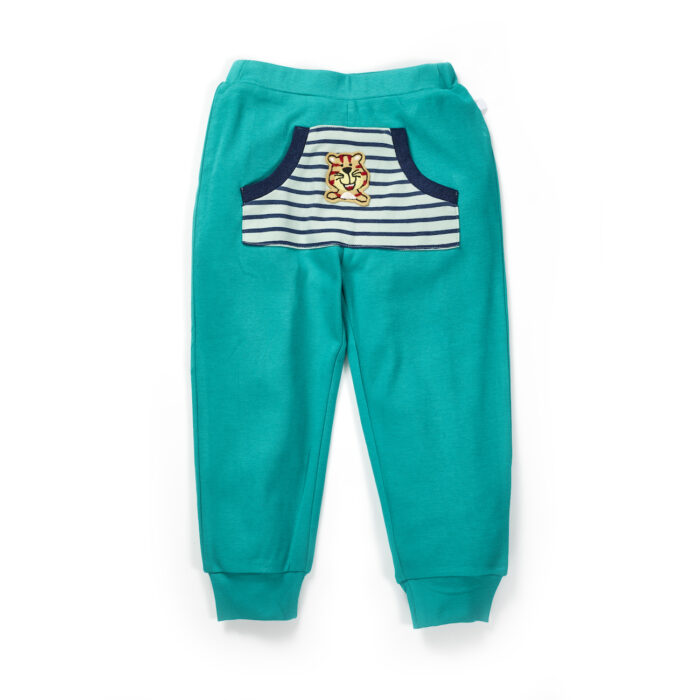 31_Aug_23_Pranava1686 Boys Embroidered 100% Organic Cotton Long Pants with stripe Pocket-Navy - Image 1