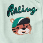 Boys Embroidered 100% Organic Cotton Boys Long Pants with racing Tiger- Lt green - Image 2