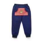 Boys Embroidered 100% Organic Cotton Long Pants with stripe Pocket-Navy