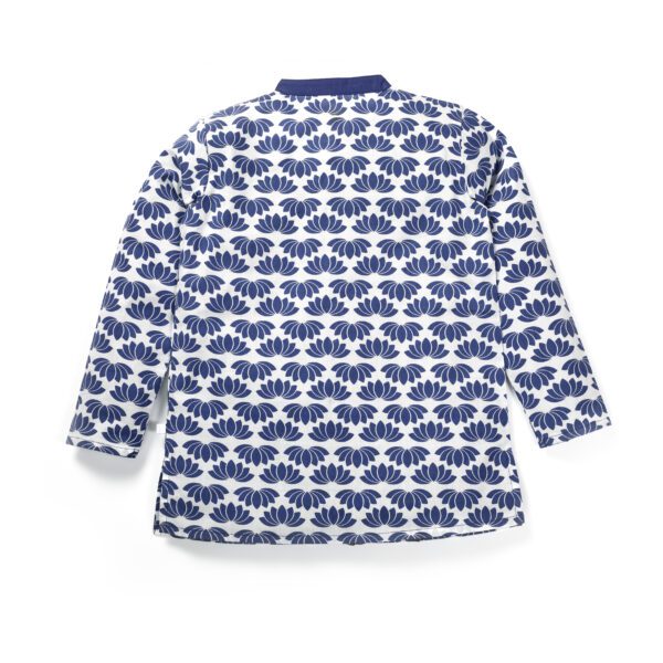 Boys Printed 100% Organic Cotton Ethnic Lotus graphics Collar Kurta and Pajama Set-Navy Blue - Image 3