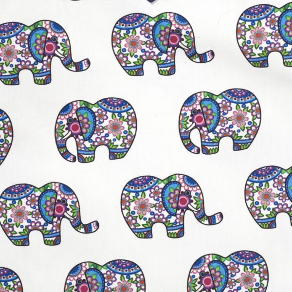 Boys Printed 100% Organic Cotton Ethnic Elephant design Collar Kurta and Pajama Set-White and Navy - Image 3