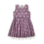 Girls Printed 100%Organic Cotton Festive Summer Frock with Silver glitter-Purple
