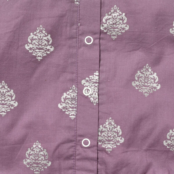 Girls Printed 100%Organic Cotton Festive Summer Frock with Silver glitter-Purple - Image 3