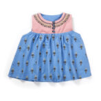 Girls Embroidered Printed 100% Organic Cotton Festive embroidered Top and Dhoti Style Bottoms-Blue and Pink - Image 2