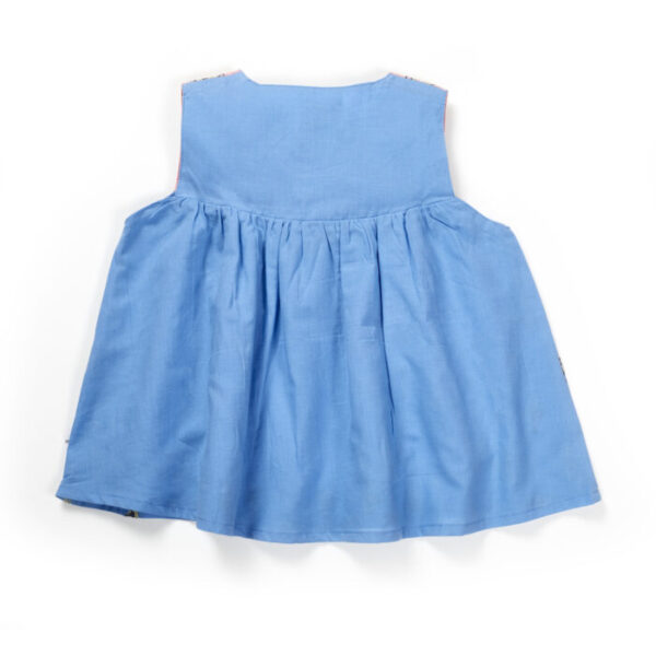 Girls Embroidered Printed 100% Organic Cotton Festive embroidered Top and Dhoti Style Bottoms-Blue and Pink - Image 5