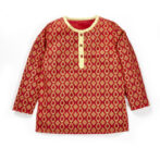 Girls Graphic Printed 100%Organic Cotton Festive Summer Kurta and Dhoti set with Glitter Print-Red and Yellow - Image 3